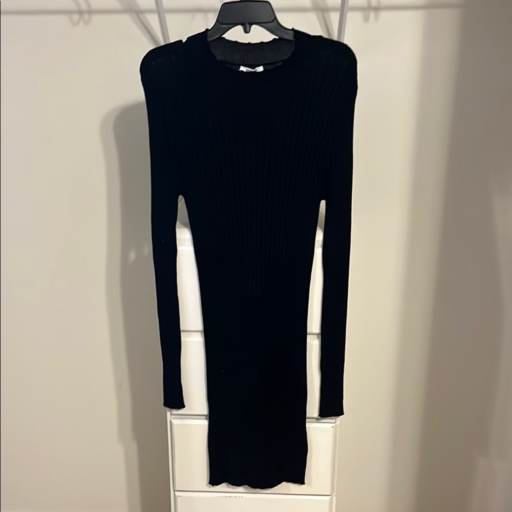 Double Zero Black Ribbed Long Sleeve Sheath Dress